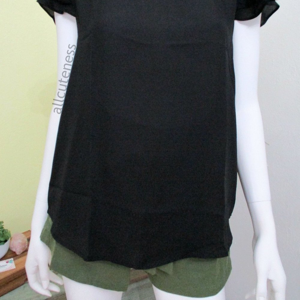 Black Ruffle Short Sleeve Top - Picture 3 of 6